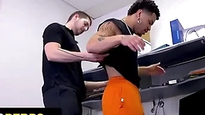 Young perps - security guardian brings suspected treacherous thief to the backroom for deep cavity search