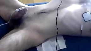 Male tied, edged with vibrator plus nipple estim