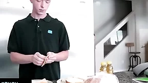 - fit guy finds out his little stepbro is measuring his dick and helps him get hard