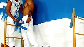 Coddled - hunky painters take a bareback fuck outlying