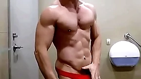 Hung bodybuilder flexing shirtless in red cock sox briefs zak rogerz