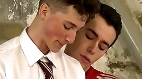 Twink in uniform jacked off by his medial master
