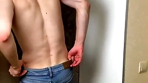 Hot boy in blue skinny jeans stroking his long dick (23cm)/ huge cum load