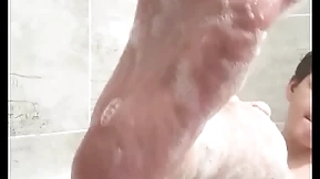 Chubby boy masturbates in bathtub