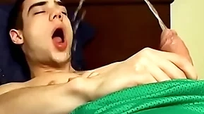 Adorable jock zack randall pees and cums on his smooth body