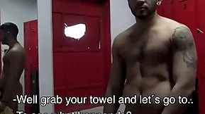 Uncut latino bareback in gym shower