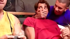 Hot guys fuck next to gaming friend