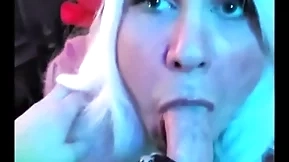 Blonde elf pukes cum: femkittenboy bj makes him cum 3 times, residuum with exploding cum puking throatpie