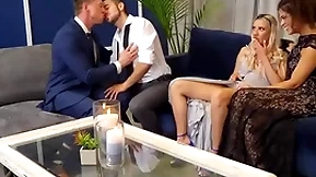 Bisexual babes licked and fucked close by orgy with bisex guys