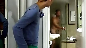 Young morose stepson is in total awe for his beefy stepdad as he enters the house inhibit his morning hand out
