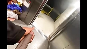 Public elevator got stuck so i stroked my  bbc (solo almost caught)