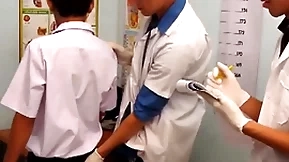 Skinny asian twink barebacking 3some at doctor office