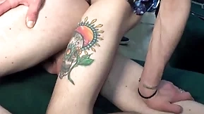 Two horny chavvy friends enjoy grabbing each other’s cocks on the sofa.