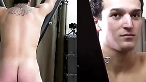 A straight hunk is up against it to a bondage cross for a lasting spanking