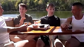 Step daddies foursome fuck gay step sons on a yacht trip