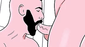 Bearded straight man sucks a male bottom's aggravation then the bottom sucks the straight's cock - animated gay porn