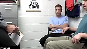 Young perps - muscular office-holder submits two presumed perps to a strip search and deep cavity search
