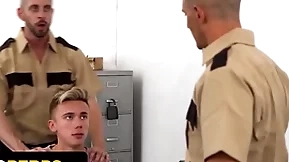 Naughty boy carter delrey gets his tight asshole fucked hard by two perv officers - young perps