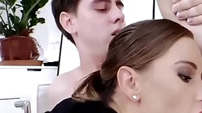 Bisexual office babe fucked beside mmf 3some after deep sucking