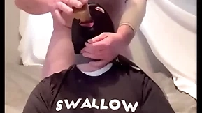Faggot gagging on alpha's bushwa and throatpie