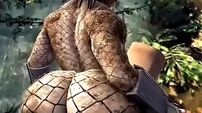 Chunky ass rides human cock