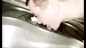 Gay boy licking public beach toilet
