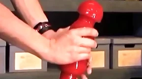 Kinky bdsm stud takes monumental dildo