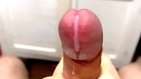 Cumming in close-up with a massive portion be proper of cum in slow motion / big uncut veiny cock / pissing