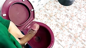 Jerk off in toilet at street enter shop
