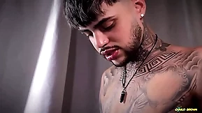 Blowjob Facial Hot Tattooed Stud Inked Mike Using Magic C Charming Twink Mouth Increased by Covering His Face In Thick Cum